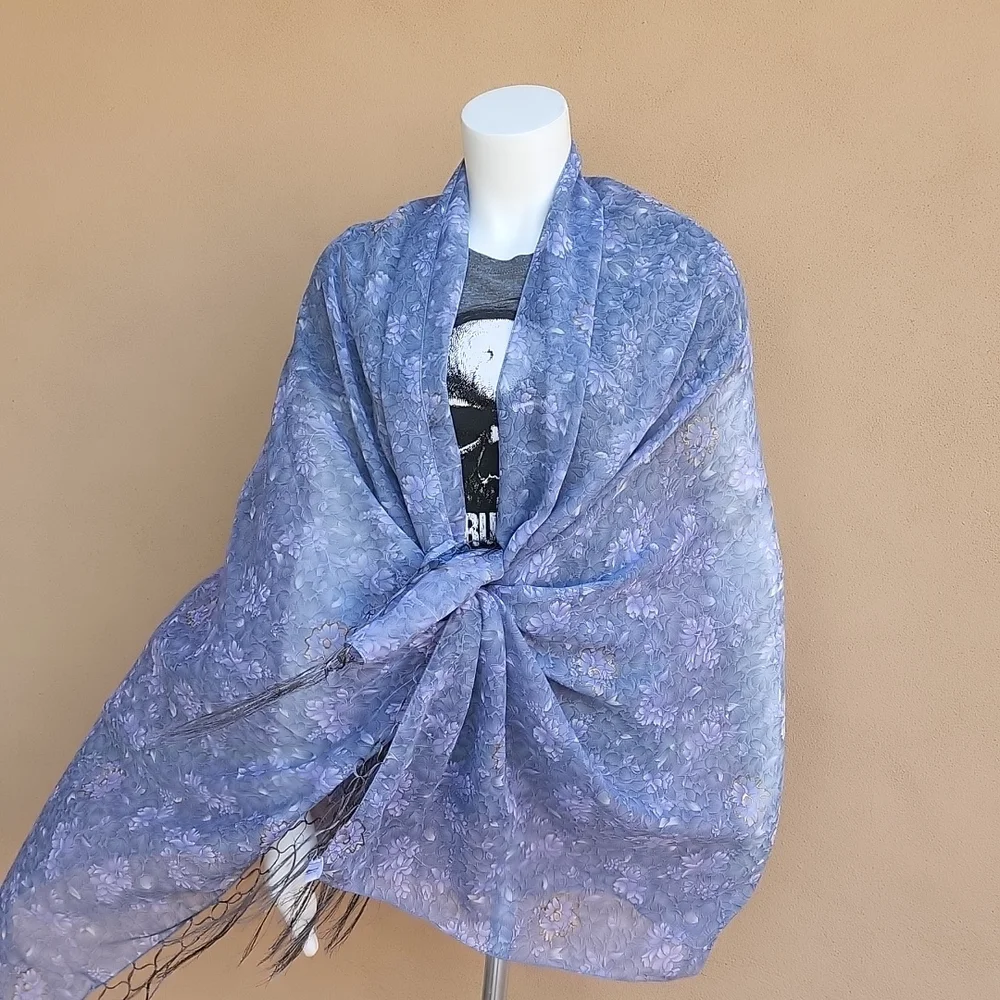 Oversized Handmade Scarf Wrap Sarong Cover Up from Indonesia Periwinkle Floral - Picture 4 of 16